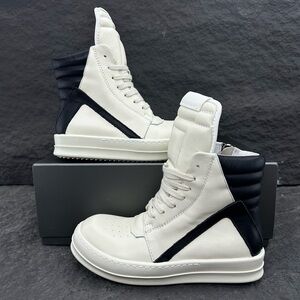 Rick Owens Black and White High-Top Sneakers